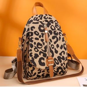 Vegan Leather Leopard-Patterned Backpack